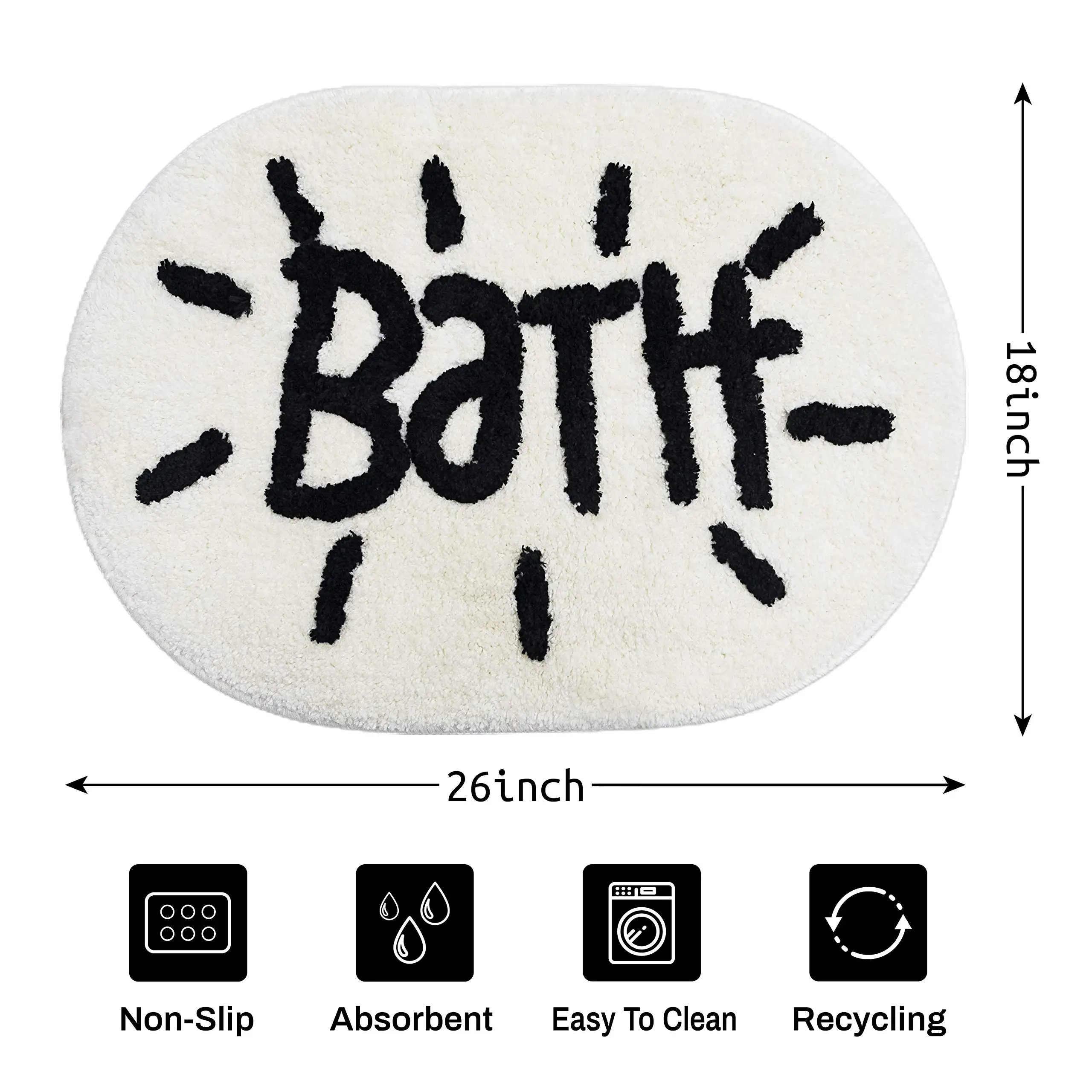 Bathroom Rugs Soft Black White Bath Mat Non-Slip Absorbent Shower Bathroom Rugs Machine Washable Bathtub Mat