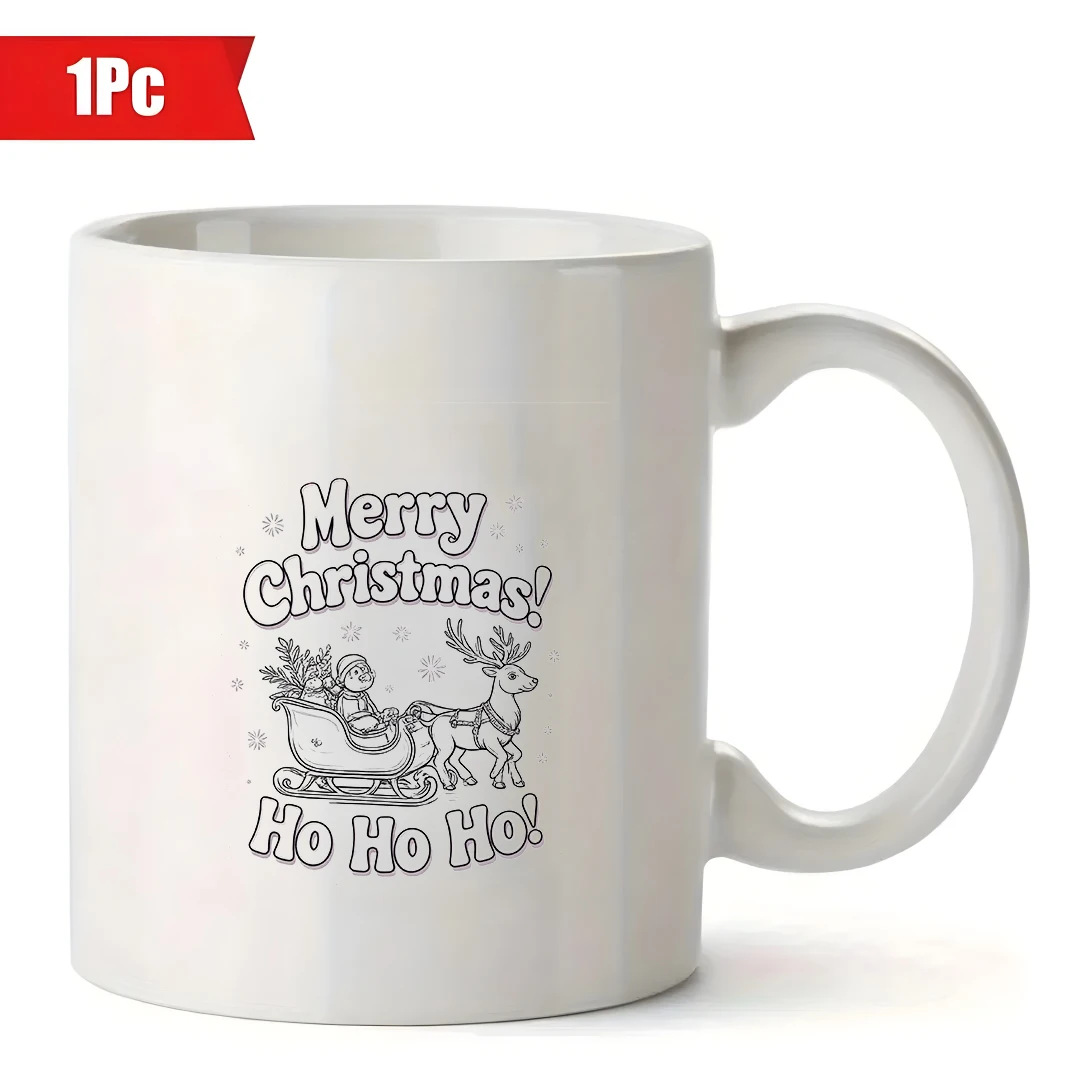 11온스 머그컵 + 만화 산타클로스 썰매 컵 크리스마스 선물 어린이 물컵 가족 사무실 커피컵 창의적인 선물