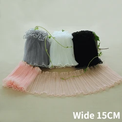 15CM szerokości tiulowa siatka plisowana tkanina robótki Ruffles wstążka falbanki koronkowy kołnierzyk Fringe na szycie sukienki zasłony odzież Decor