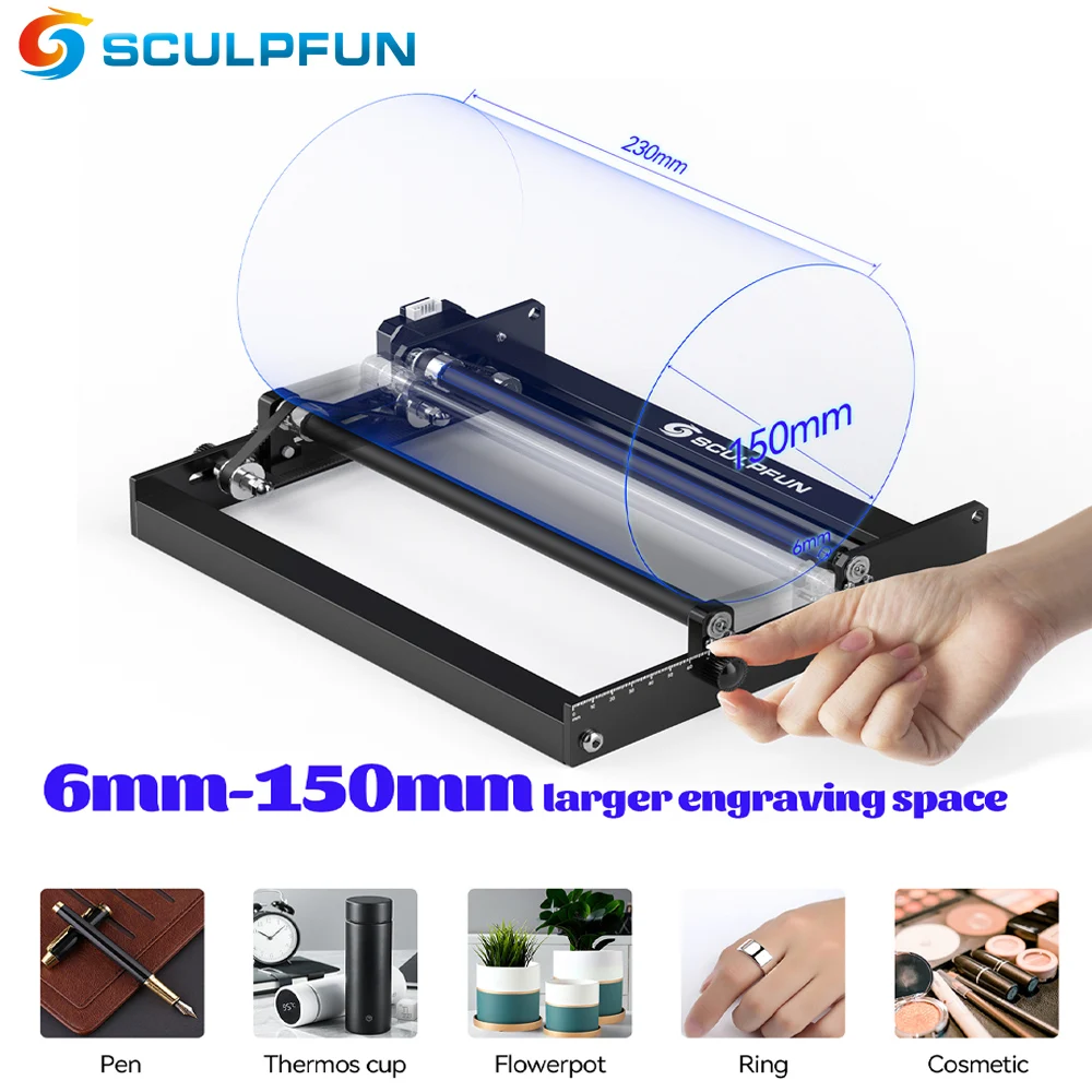 

Лазерный роторный ролик SCULPFUN, лазерный гравер, ролик по оси Y 360° ° Вращающиеся детали лазерного гравера для гравировки цилиндрических объектов