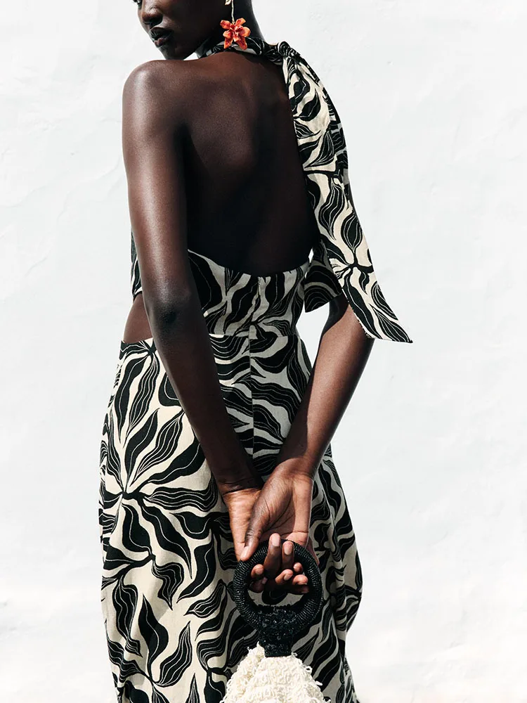 

Summer New Women's Bal Svel Mixed Chiffon Collarl Midi Dr Ele Faionable Trendy Casual Par Wear