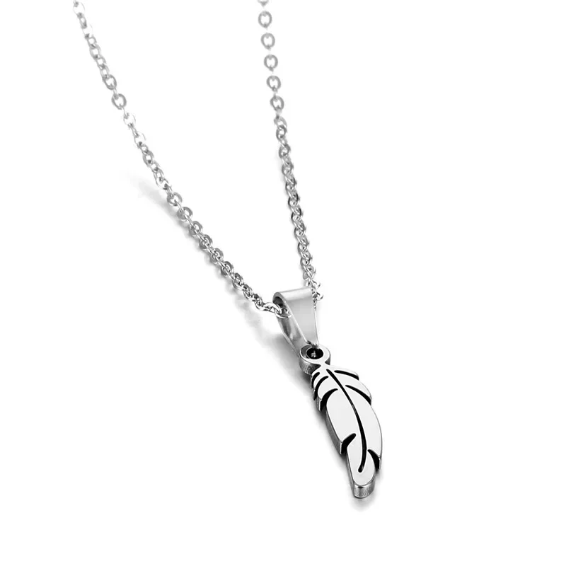 Stainless Steel Vintage Feather Pendant Necklaces for Women Men Silver Color Jewelry Accessories Gifts