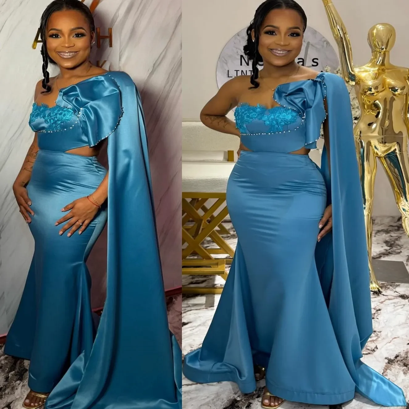 

Customized Sexy Mermaid Ball Dress With One Shoulder Embroidered Satin For Ladies Formal Occasion Birthday Party Evening Dress