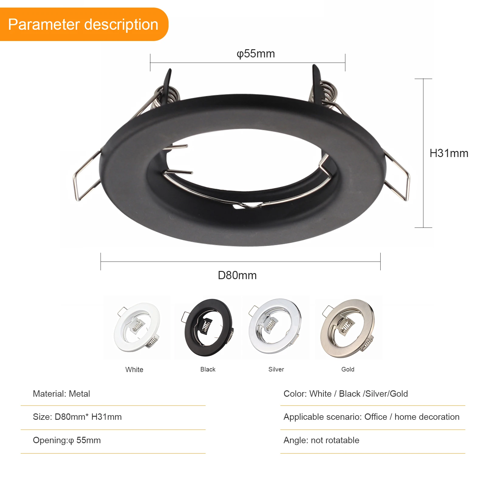 6pcs GU10 Recessed Downlight MR16 Lamp Downlight Holder Round Recessed LED Changeable Base Socket Light gu10 frame