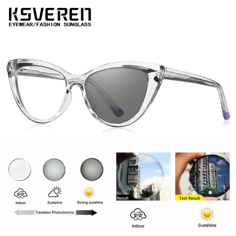 KSVEREN Retro Cat Eye ผู้หญิง Photochromic แว่นตาอ่านหนังสือแฟชั่น TR90 Ultralight แว่นตาแว่นตา