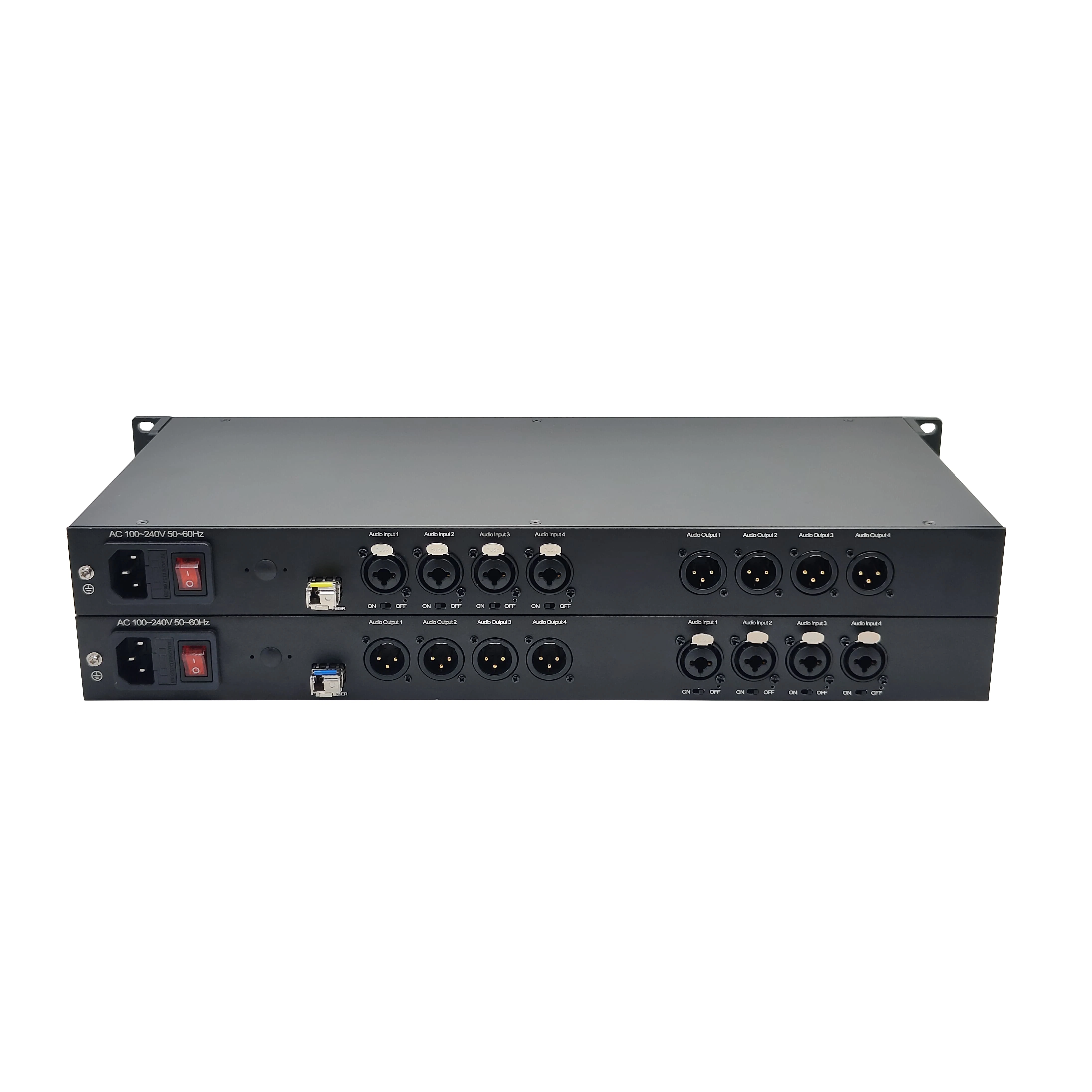 4 Channels 3-pin XLR Balanced Audio over Fiber Converter 48VDC Phantom Power Supply LC Connector via SFP