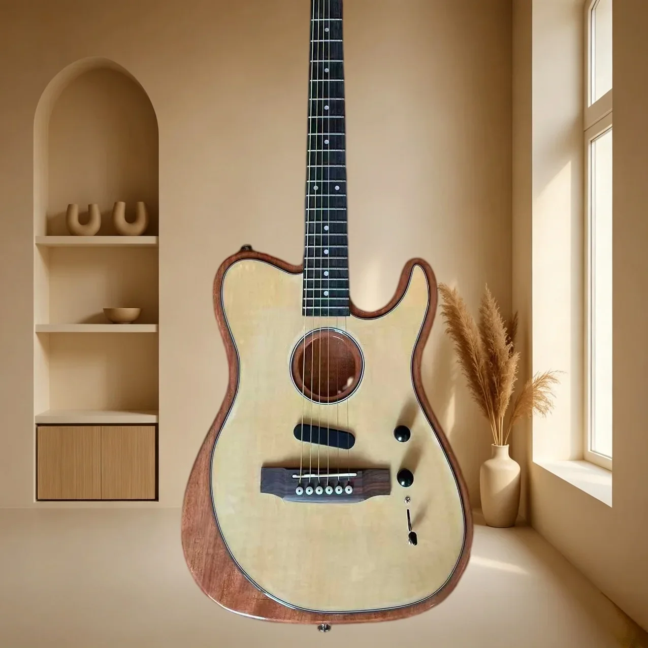 Natural Gloss Acoustic Electric Hybrid Guitar Mahogany Binding Piezo Pickup Acoustic Electric Dual Use Singing Fingerstyle Stage