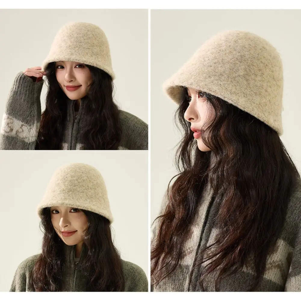 

Versatile Vintage Bucket Hat Korean Style Foldable Panama Hat Warm Classic Wool Hat for Women