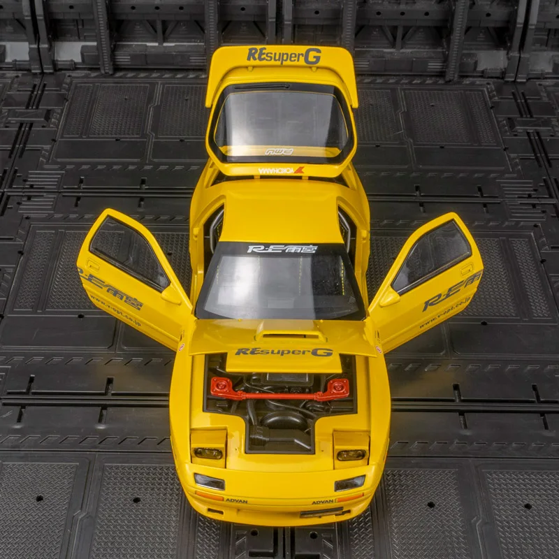 1:24 simulação Mazda RX7 liga modelo de carro supercar portas e capô do motor, porta-malas pode ser aberto tem funções de som e iluminação