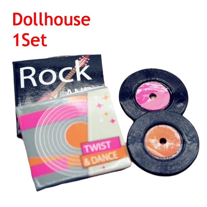 1 مجموعة دمية صغيرة CD القرص سجل مجموعة غرفة نوم غرفة المعيشة مصغرة المشهد نموذج اللعب بيت الدمية الملحقات #1