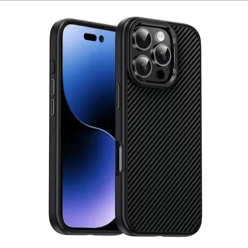 Luxury Carbon Fiber Textured Plastic Phone Case For iPhone 17 16E 15 14 13 12 Pro Max 11 XR Shockproof Matte Hard Bumper Cover