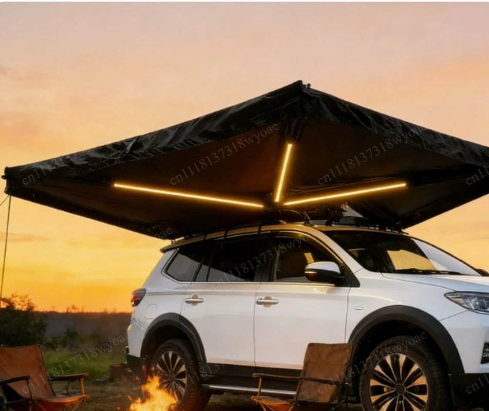 270 Degree Fan-Shaped Car Side Awning, Black Coating UV Waterproof Canopy For SUV Off-Road Camping Overland Road Trip