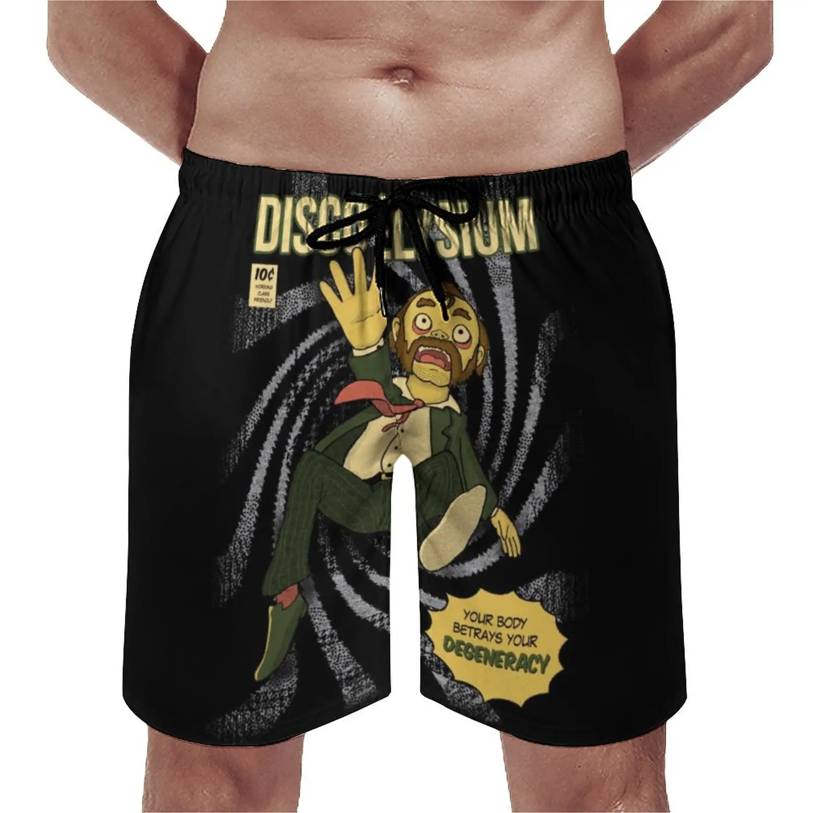 Disco Elysium - Comic Style Board Shorts Game Intellect Fanart Videogame Computer Beach Shorts Drawstring Funny Swim Trunks Gift