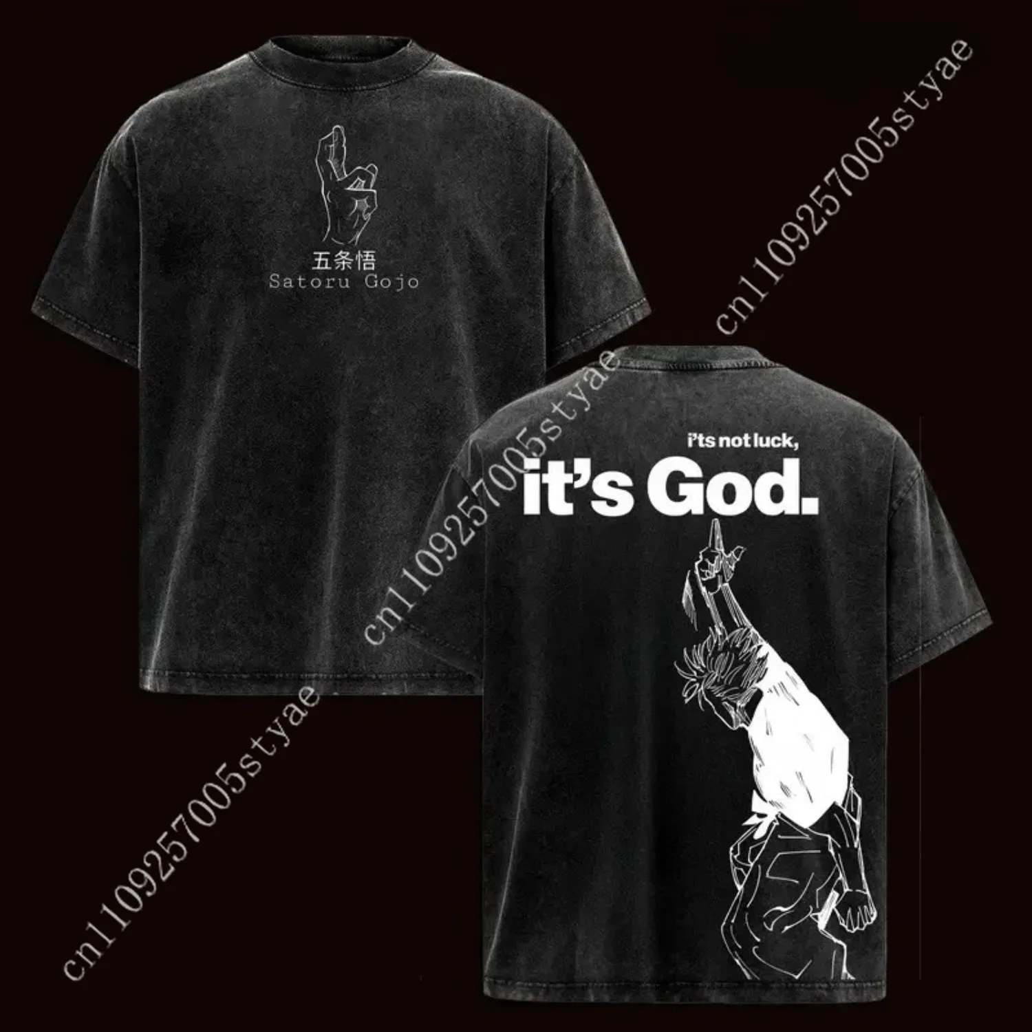 Anime  Gojo Satoru Graphic Tee Men's Clothing Short Sleeve Washed Cotton Tshirt Casual T-shirt 2026 Summer T Shirt