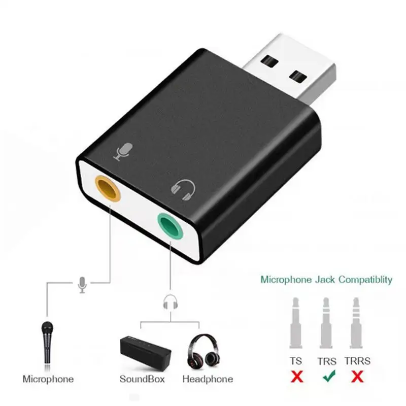 1 pçs virtual 7.1 ch microfone adaptador de som externo usb placa de som de áudio usb para jack 3.5mm conversor adaptador de fone de ouvido