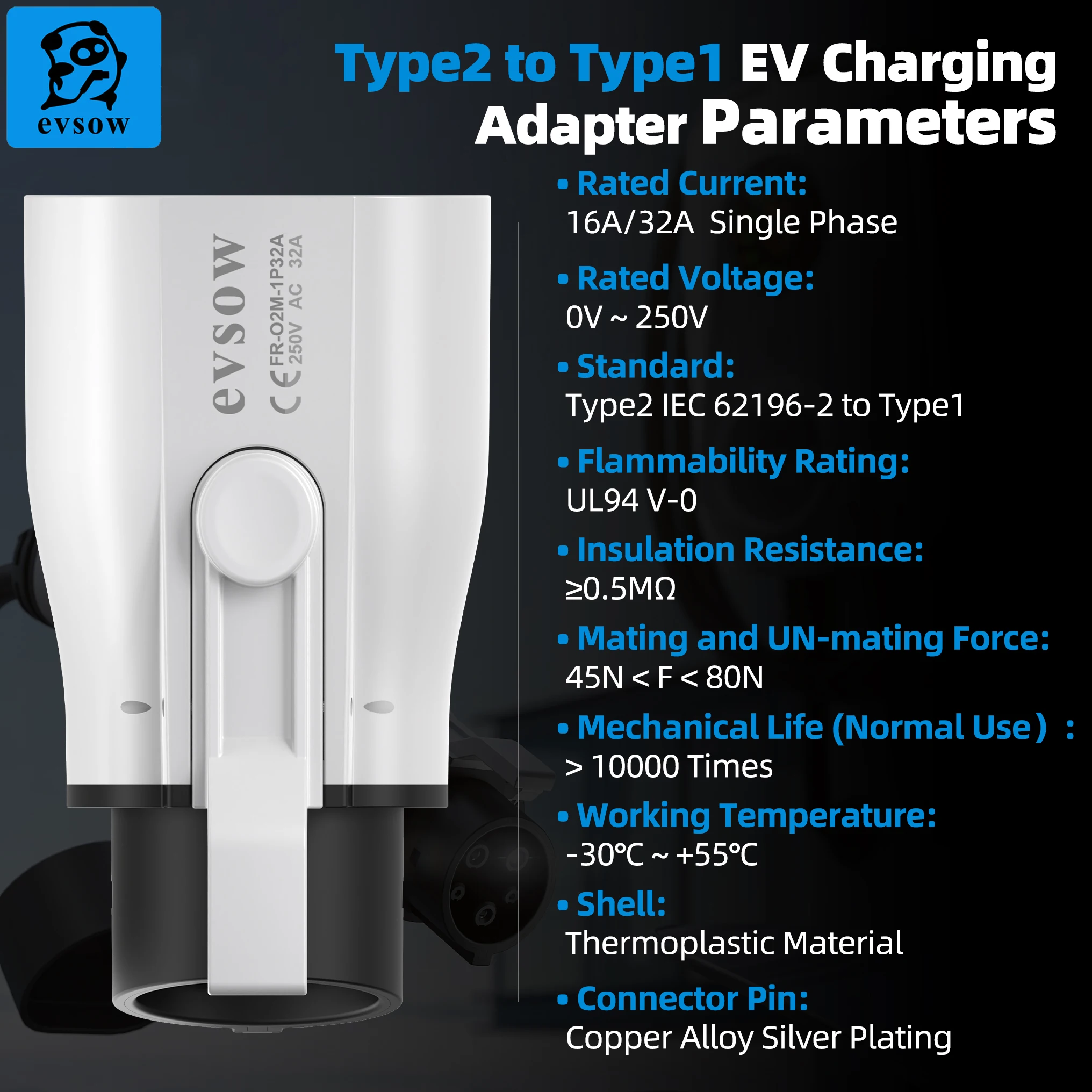 Evsow-電気自動車充電器アダプター,充電器コンバーター32a, 1相,7.2kw max, iec62196からsae-j1772