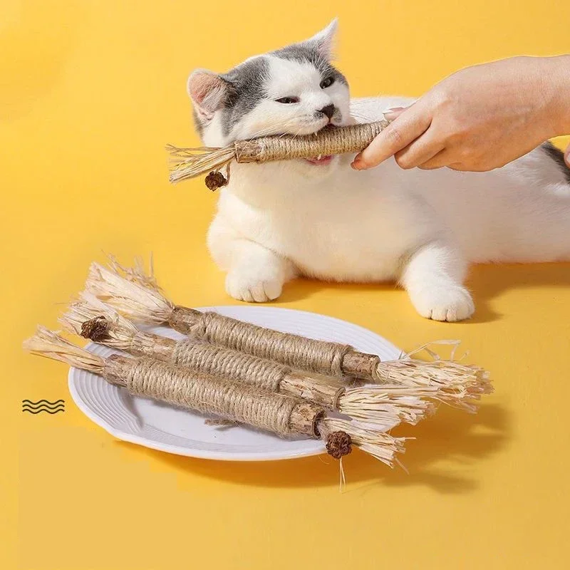 Cat Toys Silvervine Chew Stick Polygonum Kitty Raffia Grass Pet Supplies Cleaning Teeth Stick Pet Bite Cat Toy Hemp Rope