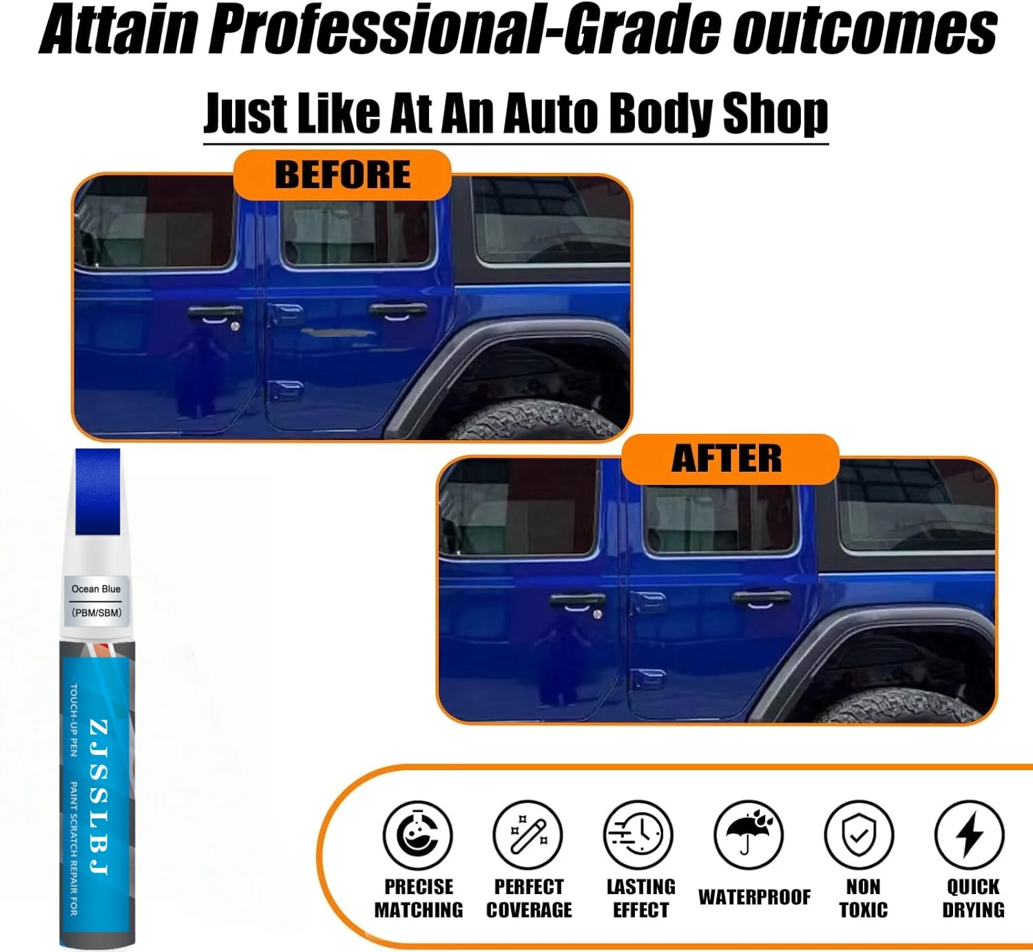 PBM/SBM Ocean Blue Car Paint Pen Scratch Repair Touch up Paint Two-In-One Premium Scratch Remover for Jeep