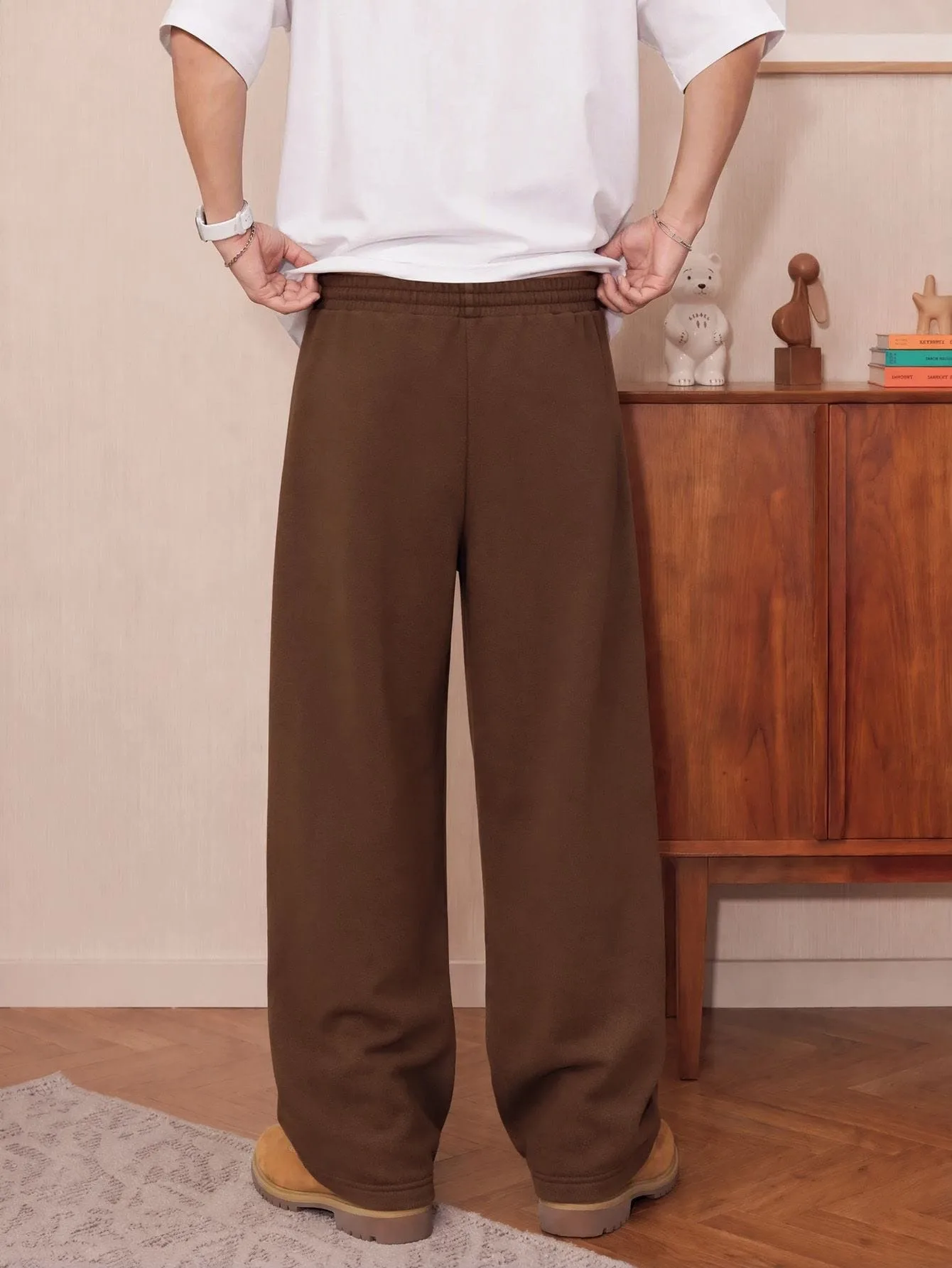 Melad Brown Tone Floral Printed Wide Leg Pants for Men and Women Loose Large Retro Versatile Casual Pants