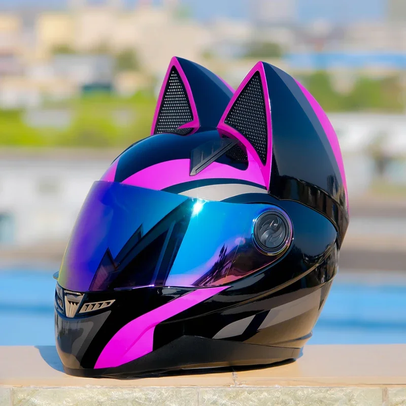 DOT Approved Original NITRINOS Purple Black Cat Helmet Full Face Men Motocross Safety Helmet Women Motorcycle Lovely Helmet