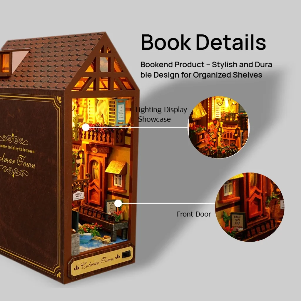 ชุดทำเอง 2-in-1 บ้านตุ๊กตาและมุมอ่านหนังสือไม้ OUZEY - ชุดประกอบโมเดลพร้อมไฟ LED ของตกแต่งบ้าน ของขวัญประกอบเอง