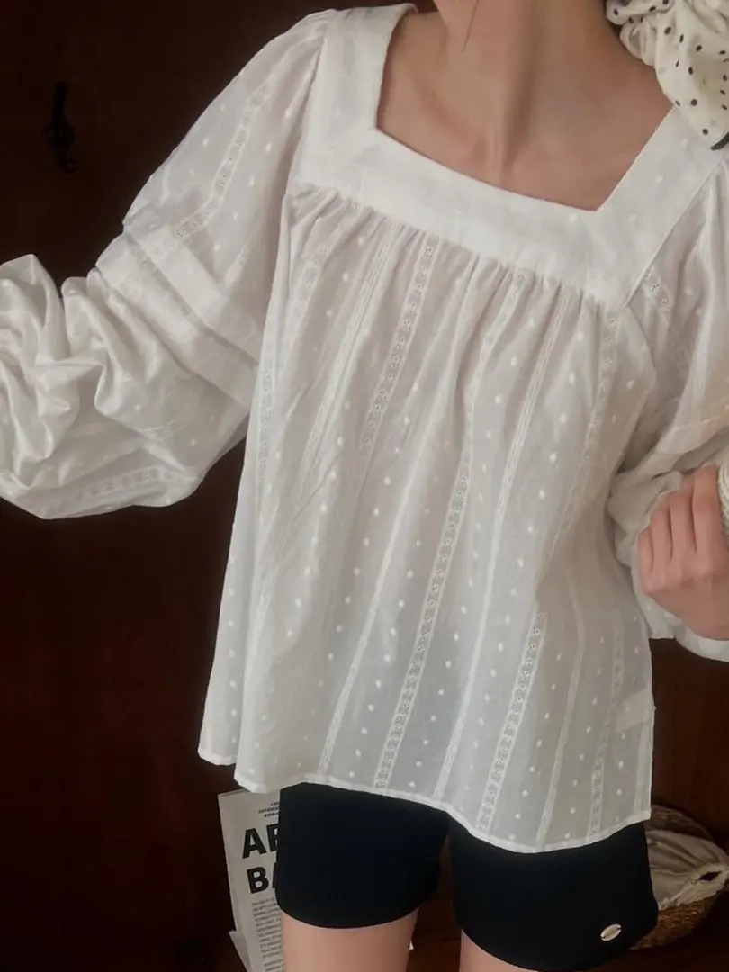 Slimming Effect  Knot White irt Women's Spring Loose Design Square Collarbone Highlighting Loose Fit Korean Sle Top