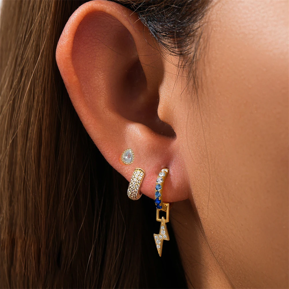 3PCS Round Circle Hoop Earrings Set for Women Lightning Bird Eyes Pendant Cartilage Piercing Earring Jewelry pendientes mujer