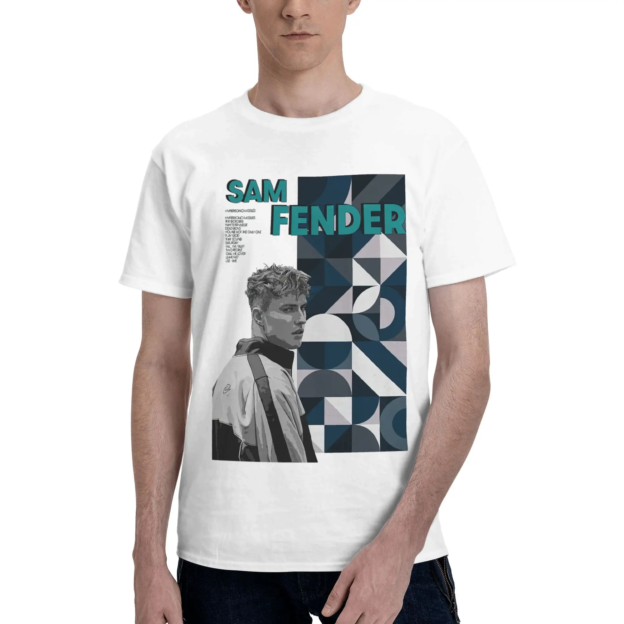 

Мужская футболка Sam-Fenders на заказ, футболка из 100% хлопка, футболка для отдыха с короткими рукавами, футболка рок-певца, облегающая одежда, подарок