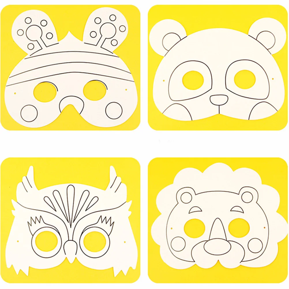 10 pçs graffiti máscaras de animais kits de artesanato de papel branco diy colorir diversão festa máscaras de papel materiais de arte máscara branca