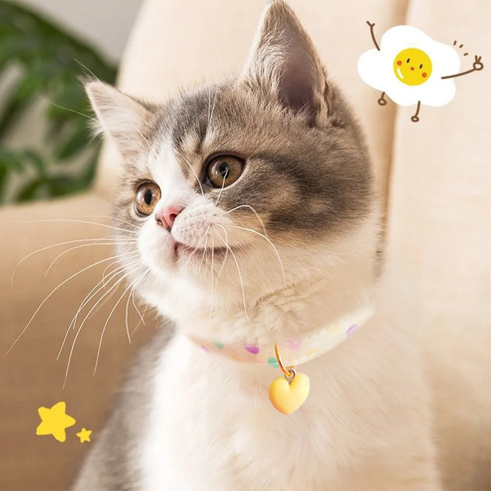 Kitten Necklace Outdoor Safety Collar with Heart Pendant Cute Pet Collar Adjustable Cat Collar Pet Gift Photo Props Cat Supplies