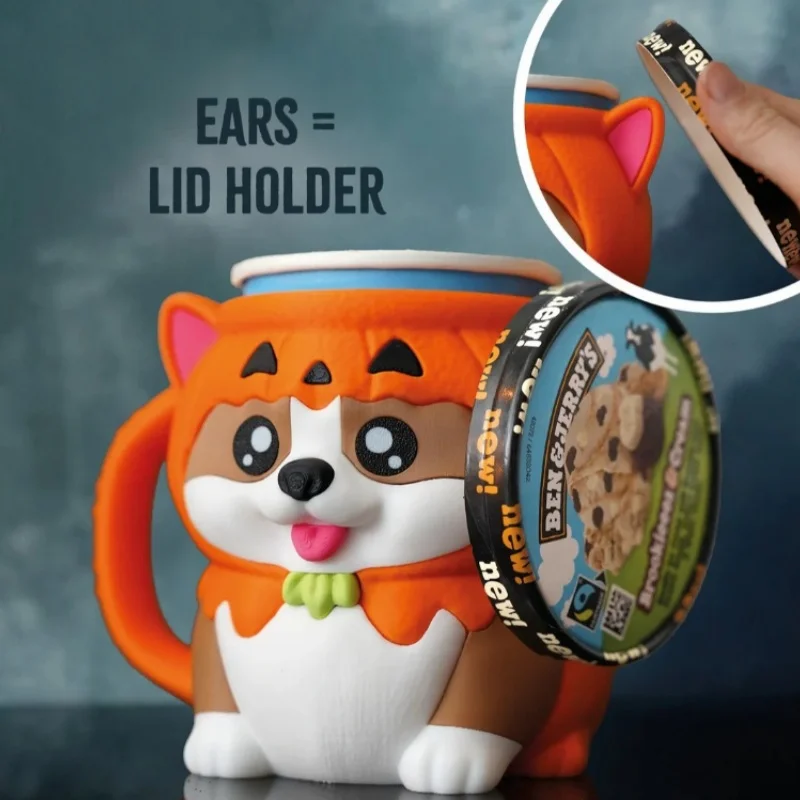 3D Printed Cartoon Cow Ice Cream Pint Holder Fun Animal Water Mug Ice Cream Cup With 2 Spoons As Holiday Gift