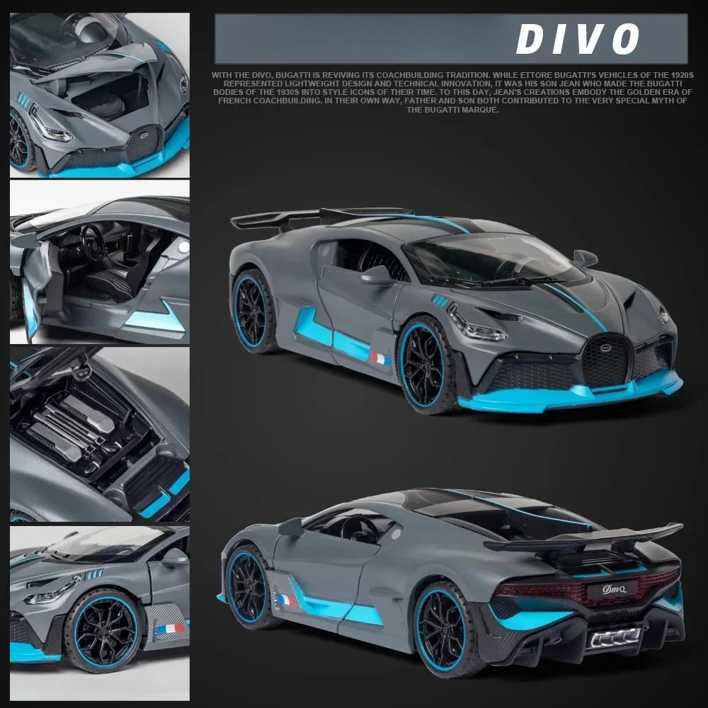 1:32 Bugatti Divo Auto Sportiva Modello di Auto In Lega Suono e Luce Tirare Indietro Giocattolo Per Bambini Da Collezione Regali Di Compleanno