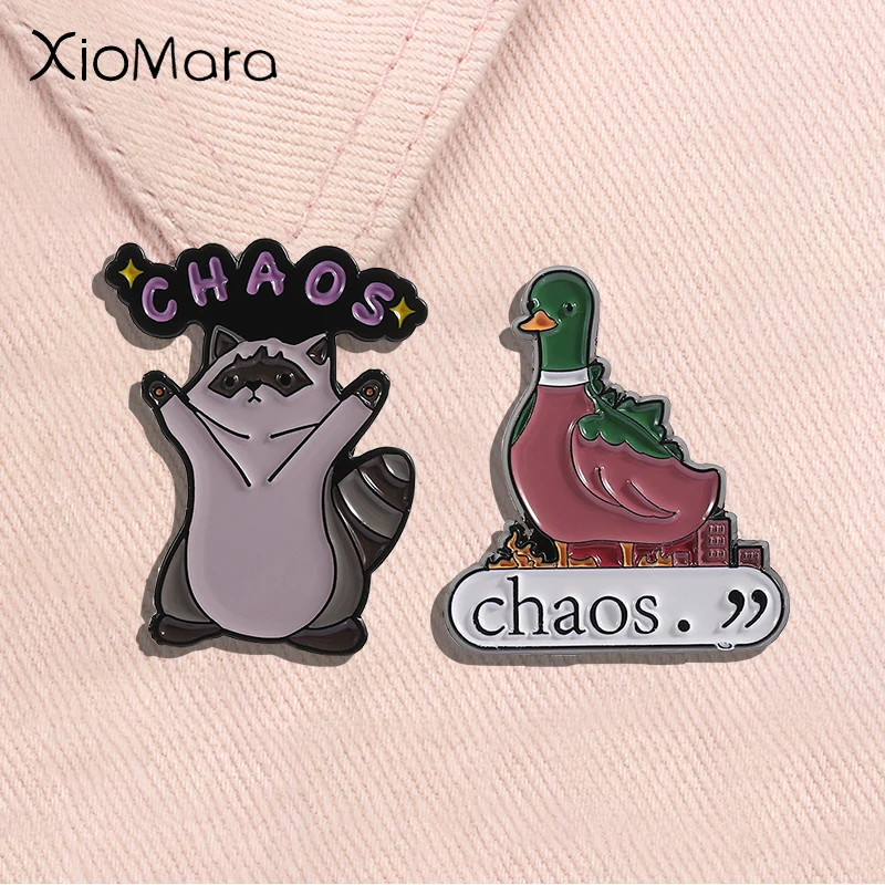 Cute Raccoon Chaos Enamel Pin Cartoon Pigeon Animal Brooch Lapel Backpack Badge Funny Jewelry Accessories Gift For Friends