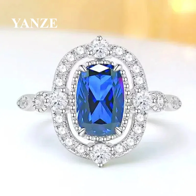 

Luxury 8ct 10*12mm 925 Sterling Silver Lab Grown Sapphire Diamonds Anniversary Vintage Ring For Women Fine Jewelry