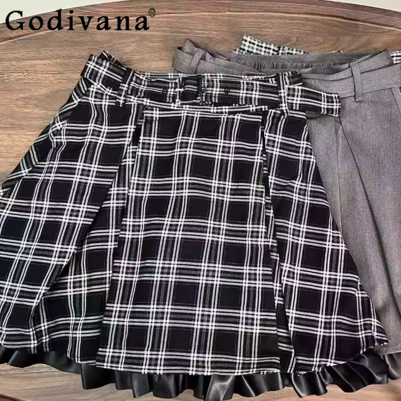 

Japanese Fashion Sweet High Waist Slim Plaid Skirt Spring Autumn New Girl's Sweet Cake Skirt Women's Elegant Pleated Skirts