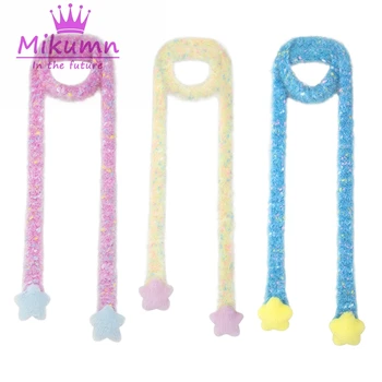 하라주쿠 Y2K 걸스 사랑스러운 핑크 블루 옐로우 스타, 부드럽고 따뜻한 니트 스카프, 스트리트웨어