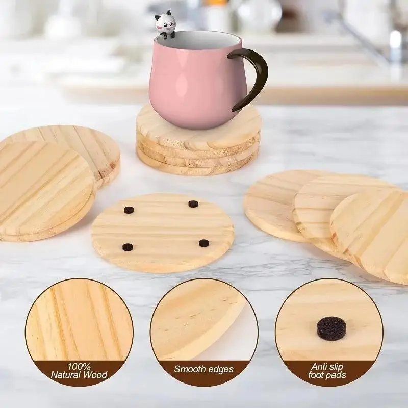6 Pcs Unfinished Wood Coasters Round Blank Slices For DIY Architectural Models Drawing Paint Household Supplies New