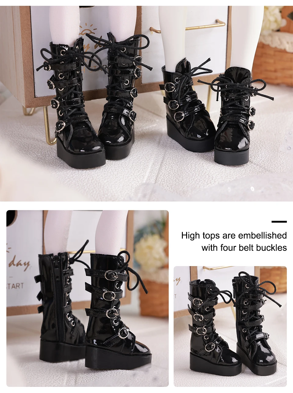 BJD Shoes 1/4 Body About Black Leather High Top and Low Top Doll Shoes Doll Accessories