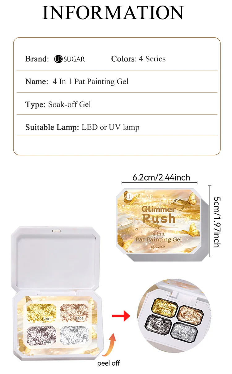 UR SUGAR Glimmer Pat Malgel Nagellack Gold Silber French Nails DIY Linien Blumen Malerei Patting Maniküre Nagelstempel – Detail 3