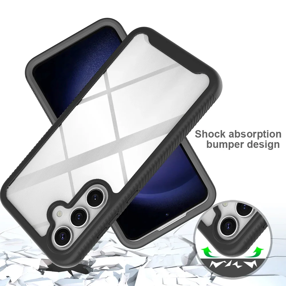 2 in 1 Hard Plastic TPU Frame Armor Shockproof Phone Case For Samsung Galaxy S24 FE 5G 6.7 inches Transparent Acrylic Back Cover