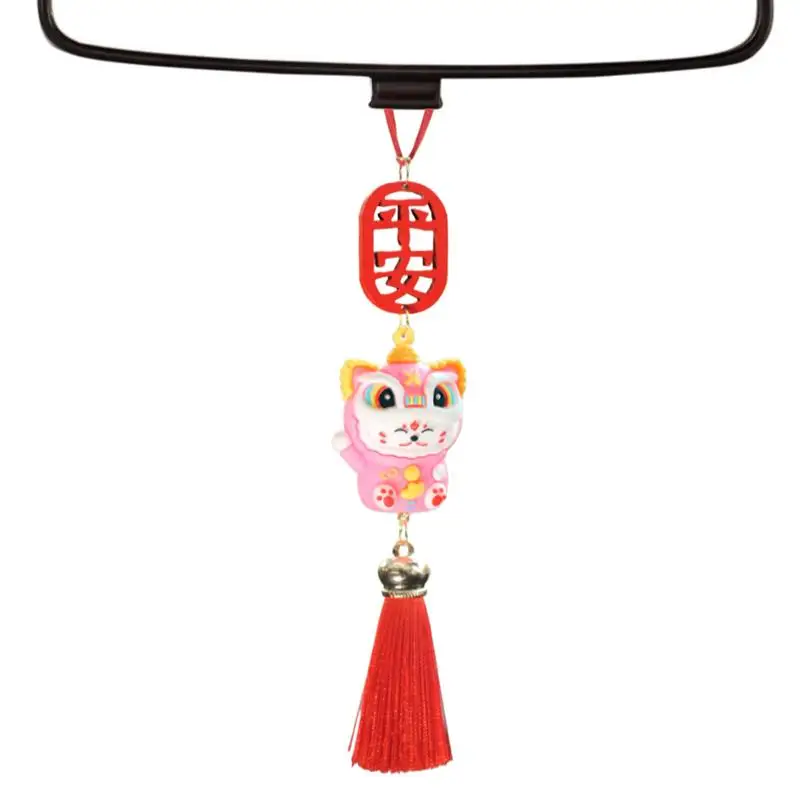 Lucky Cat Car Charm Chinese Style Car Mirror Hang Ornament Chinese New Year Car Rearview Mirror Charm Decor Auspicious Hang