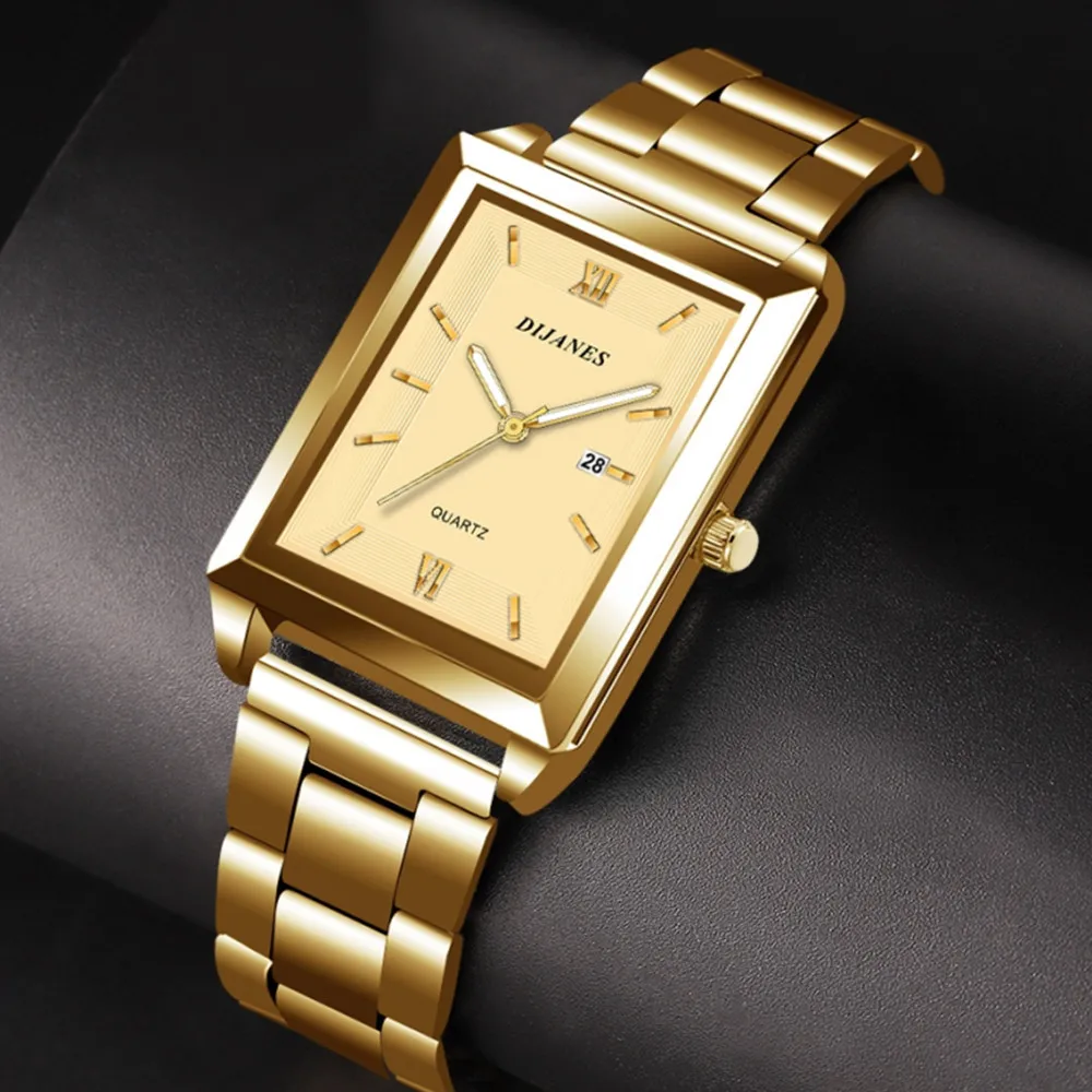 2023 Top Brand Luxury Watches for Men Fashion Quartz Wristwatch Square Gold Stainless Steel Business Clock Relogio Masculino