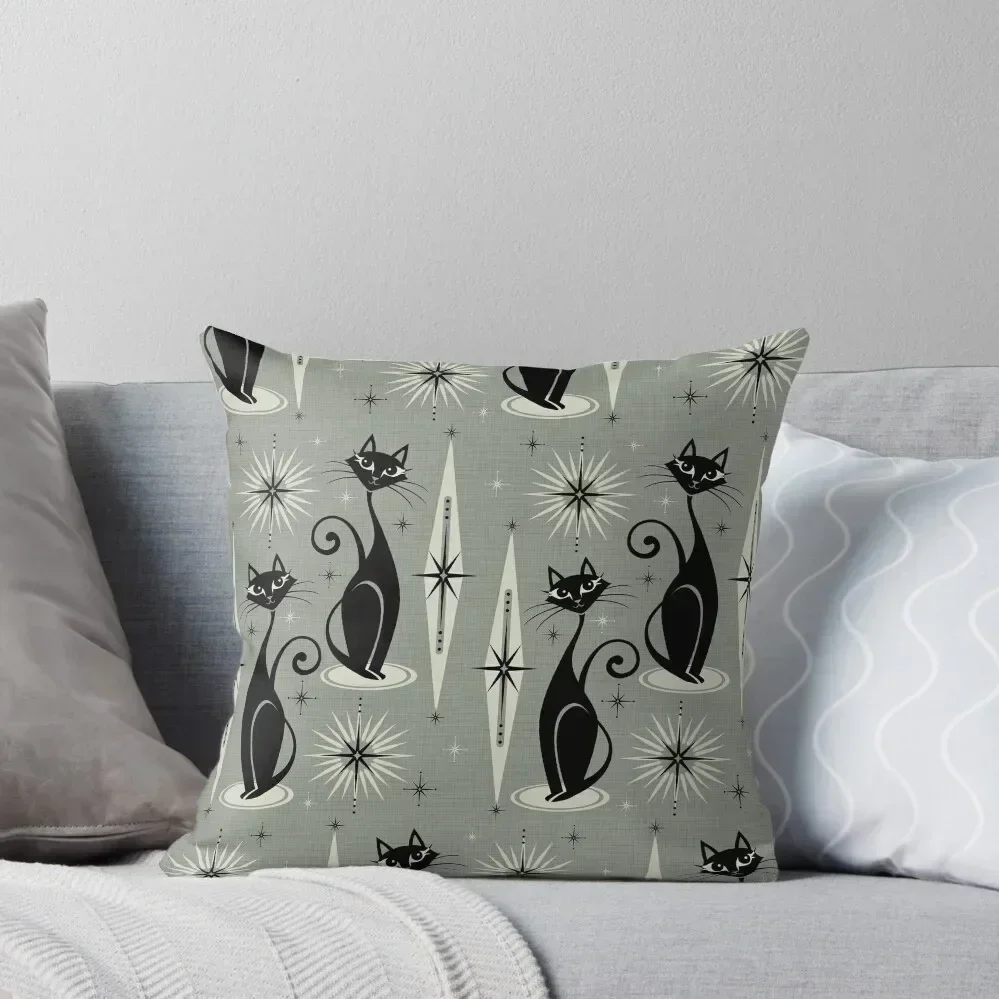 

Mid Century Meow on Gray Throw Pillow bed pillows Room decorating items Sofa Cushions Covers pillow