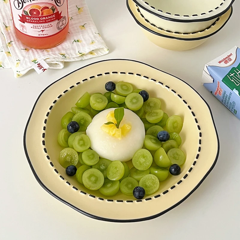 

Korean Cartoon Plate Irregular Fruit Plate Deep Plate Salad Pasta Home Bowl Dish Dessert Plate Oat Salad Bowl Kitchen Utensils