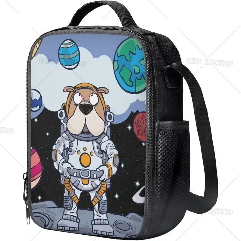 Funny Astronaut Dog Insulated Lunch Bag for Women Men Boys Girls Reusable Lunch Box with Strap for Office Picnic Hiking Beach