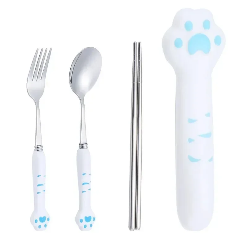 Cartoon Cute Cat Claw Spoon and Fork Set  Chopstick Cutlery Student Children Outdoor Camping Portable Kawaii Kitchen Accessories