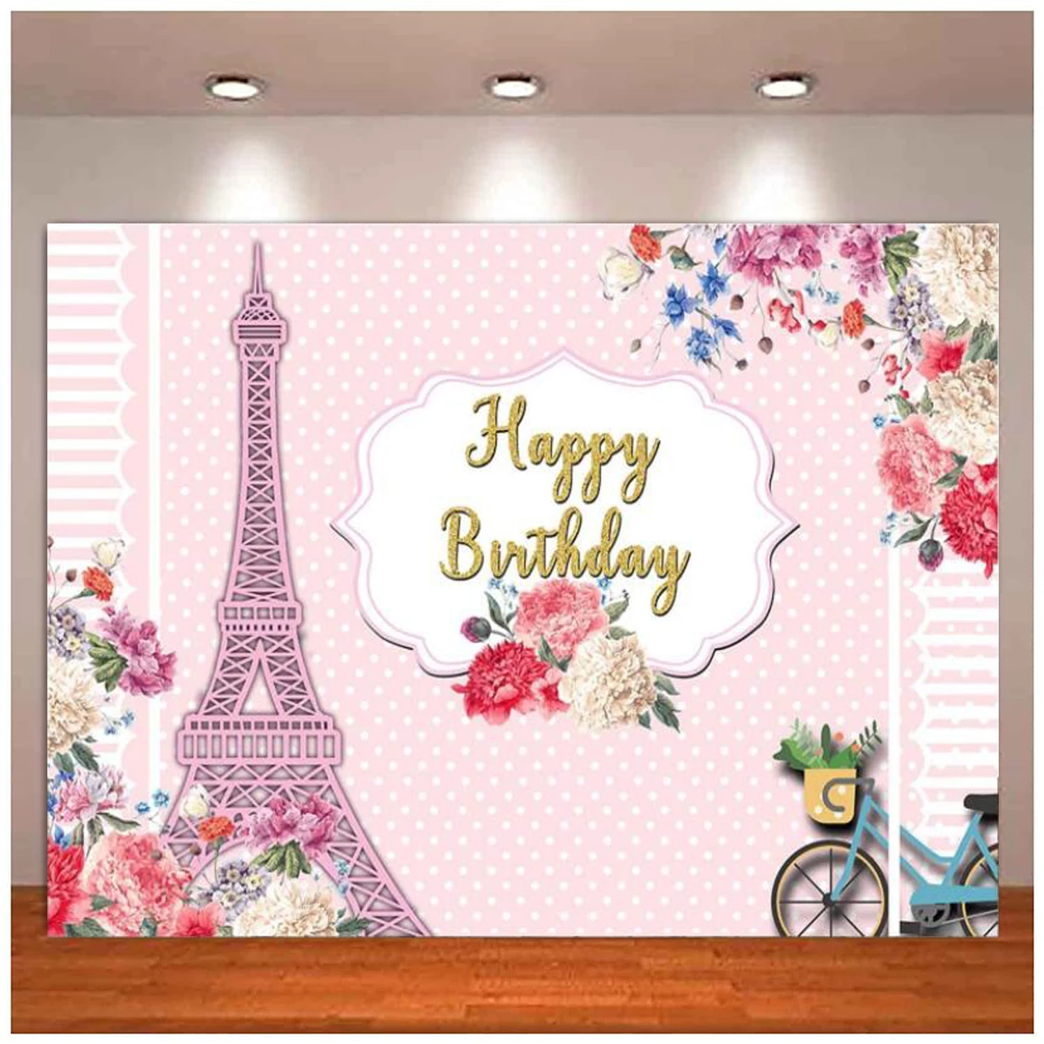 

Paris Eiffel Tower Pink Photography Backdrop Pink Spot Flower Girl Princess Birthday Party Background Cake Table Decor Banner