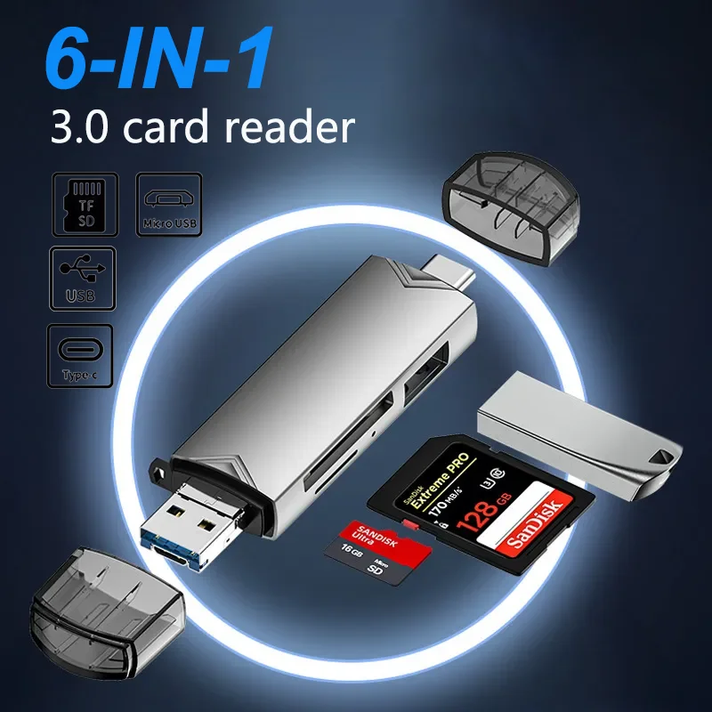 6 in 1 OTG Type C Micro SD TF Card Reader Type C to USB OTG Adapter USB 3.0 TF Card USB Flash Drive For Phone Laptop Computer