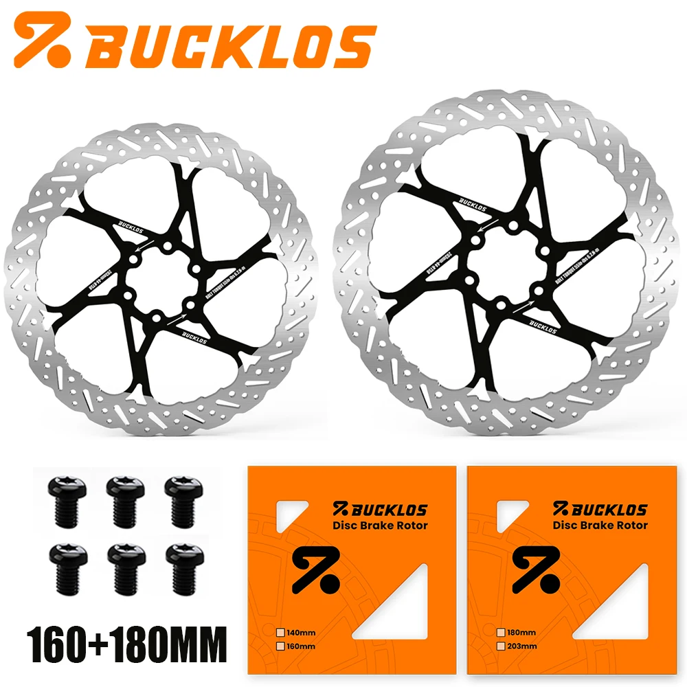 BUCKLOS 2 Stück Fahrrad-Bremsscheiben 160mm 140mm 180mm 203mm Bremsscheiben mit Wärmeableitung Hydraulische Scheibenbremsen Rotor