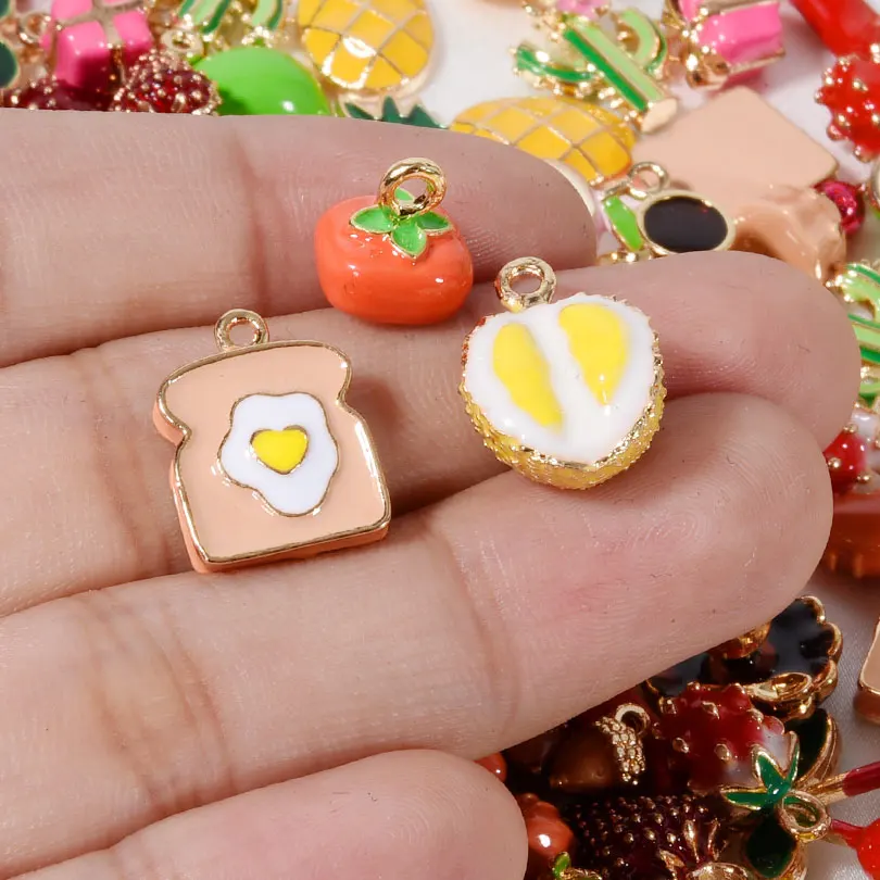 2pcs/lot Small Alloy Enamel Fruit Charms Pepper Cherry Strawberry Mango Eggplant Cactus DIY Jewelry Making Necklaces Bracelets